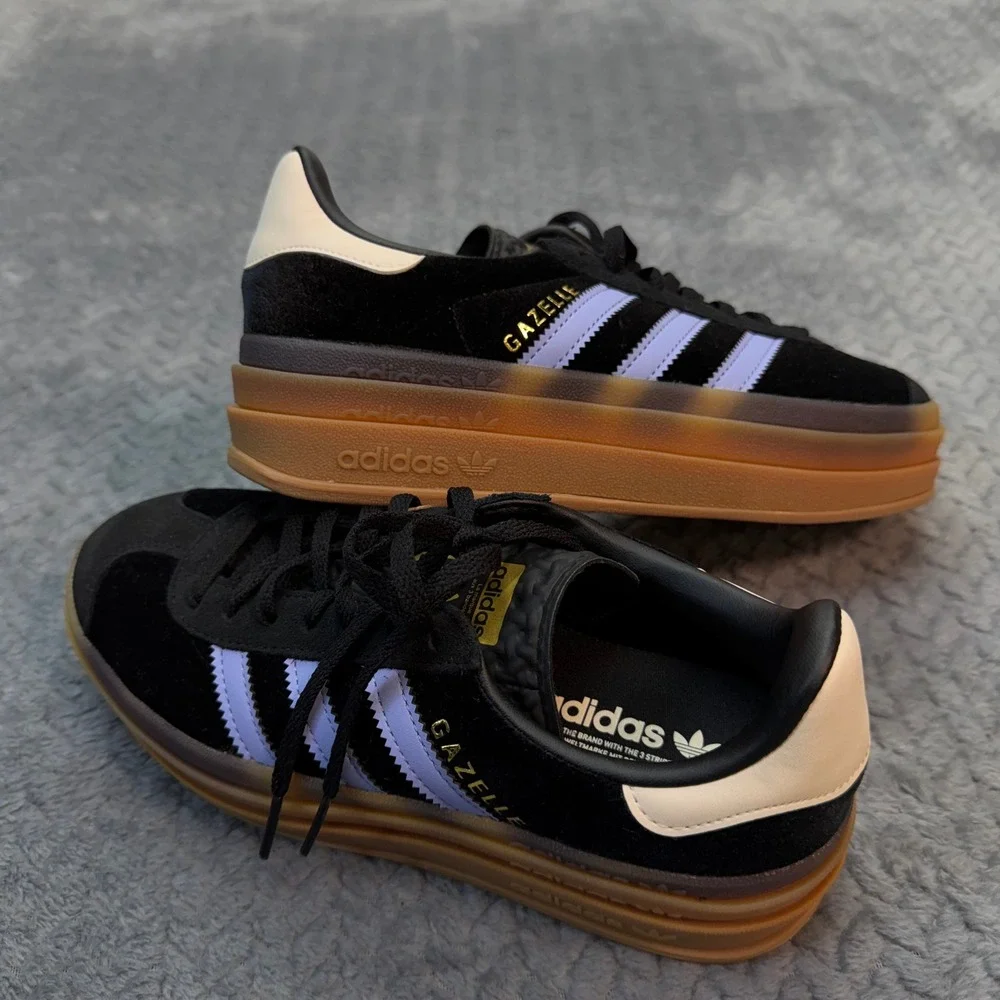 NWT Adidas Gazelle Bold J 4.5 Black Purple Platform Suede Sneakers JR5965
